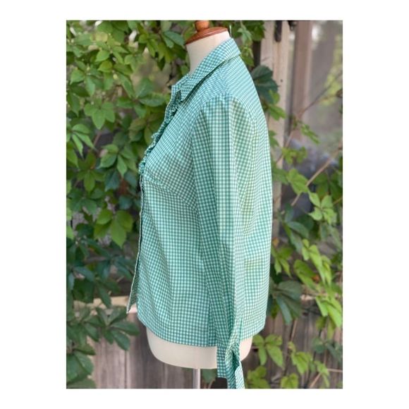 1960s Gingham Shirt Ruffles Western Cottagecore - Picture 8 of 13